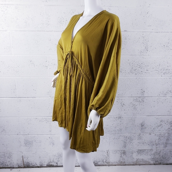 Free People Arzel Mini Dress Long Sleeve in Saguaro Cactus Gold Size Small